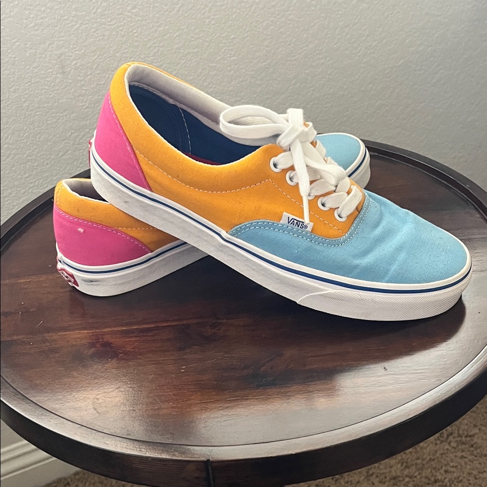Vans Blue, Yellow, and Pink Canvas Sneakers